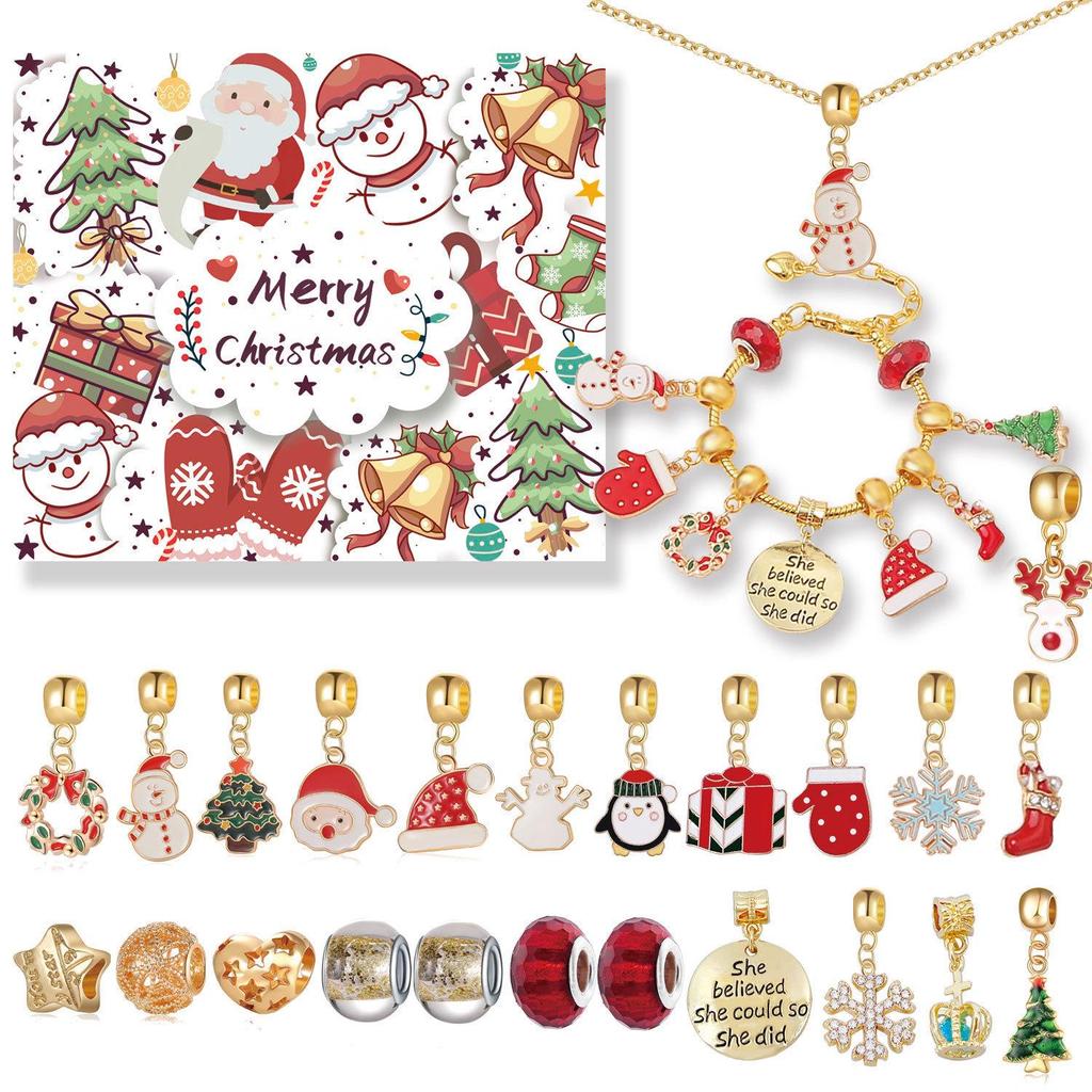 Cross-border Christmas Countdown: 24-Grid DIY Bracelet & Necklace Gift Set for Kids