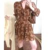 Coffee break French temperament old money wind floral dress children's summer new long-sleeved chiffon waist skirt