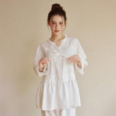 Lunaluz Women Netty Long Sleeve Round Neck Pajamas Two Piece