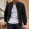 Men's Spring/Autumn Suede Zipper Cardigan Jacket with Stand Collar and Patchwork Design
