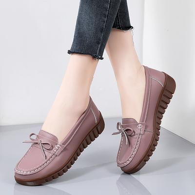 Leather Doudou Shoes Women's 2024 New Flat-bottomed Versatile Soft-soled Pregnant Women's Loafers Shallow Single Shoes Women's Mother Shoes