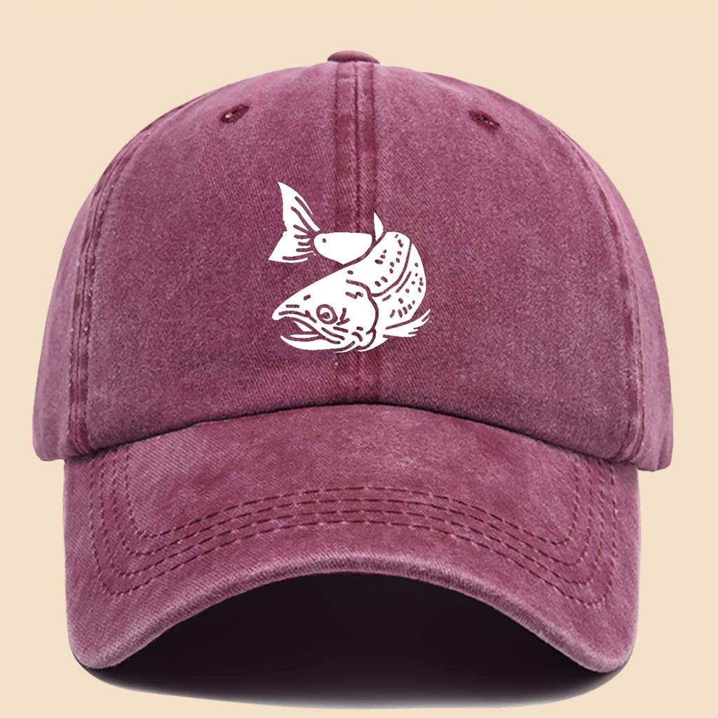 Cartoon Fish Print Baseball Cap Vintage Washed Adjustable Fishing Hat Men Women Hip-hop Hat Outdoor Retro Sun Protection Hat