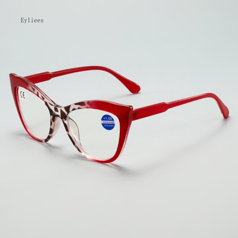 Personalized Large Frame Presbyopia Glasses Fashion Color Blocked Cat Eye Teeth Anti Blue Light Glasses Diopter To +4.0