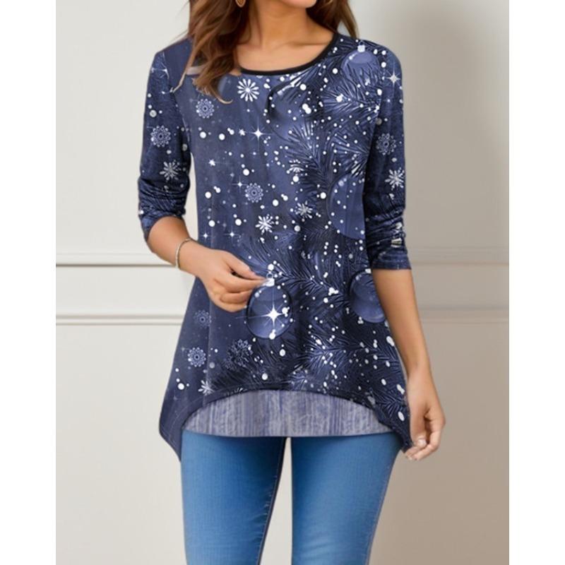QICED Bluse e Camicie Casual da Donna alla Moda a Manica Lunga con Scollo a O
