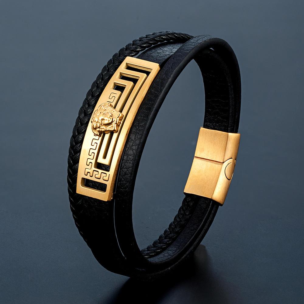 2026 Great Wall Muster Armband Modisches Mehrschichtiges Echtes Lederarmband Retro Europäischer und Amerikanischer Ethnischer Stil Lederseilarmband