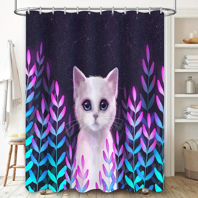 Cat Shower Curtain Cute Kitten Pet Animal Bathroom Decor Waterproof Liner Modern Farmhouse Home Decor Artistic Pattern Unique De