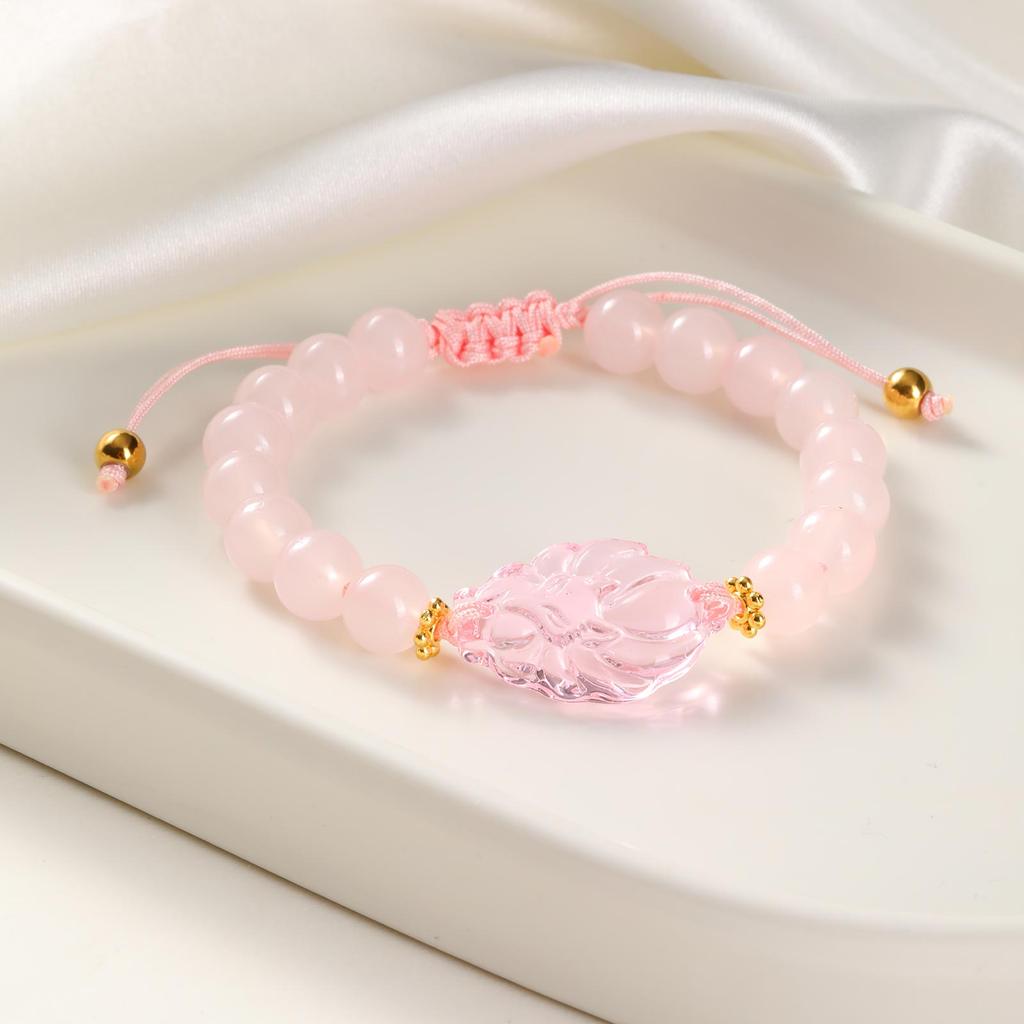 Multi-color Transparent Fox Jade Glass Beaded Bracelet, Handmade Braided Rope Charm Lucky Bracelets,Women's Jewelry Gifts