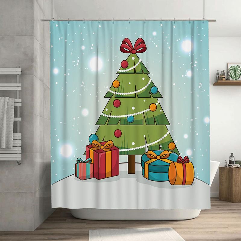 

Tu Christmas Shower Curtain Festive Holiday Decor Bathroom Set Waterproof Xmas Pattern Fabric Backdrop Holiday Decorations W60H190(CM)-1 Pcs