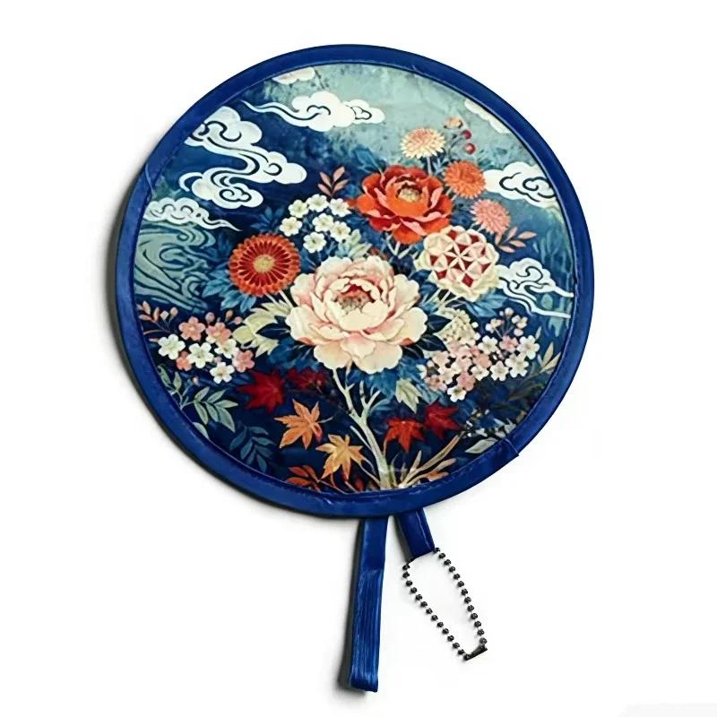 Mini flower Style Folding Fan Round With Pocket Handheld Fan Flower Pattern Collapsible Fan Wedding Party Outdoor Activities