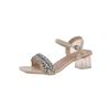 French sandals women's summer new square toe open-toe crystal one-line belt Western style light kitten heel shoes