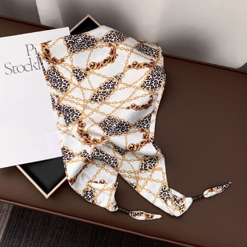 Silk scarf new fashion wheat ear cashew flower silk scarf head scarf beaded small scarf scarf triangular scarf waist tie