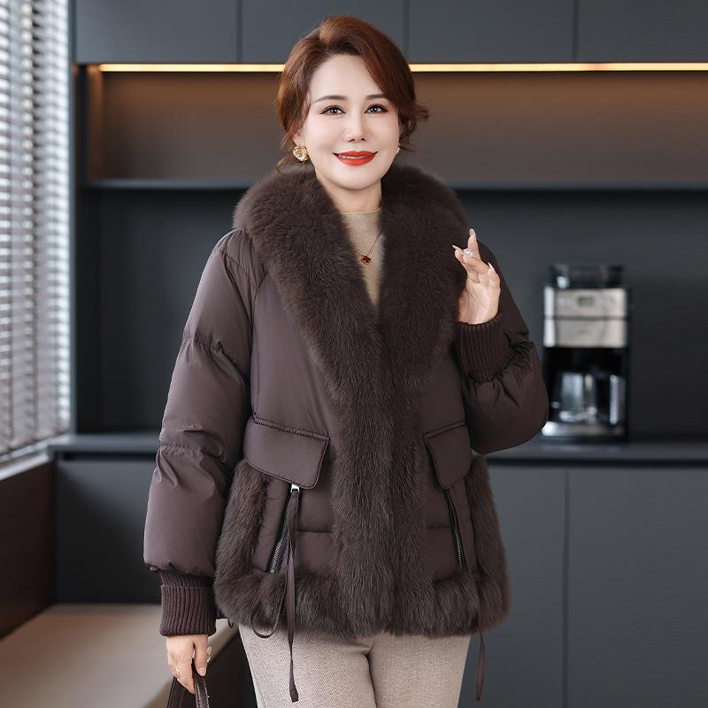 Women's Winter Slimming Cotton Jacket with Fur Collar - New 2025 Style for Middle-Aged and Elderly