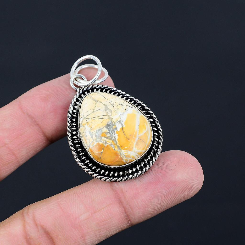 Sterling Silver Natural Maligano Jasper Wife Bezel Art Deco New Pendant Jewelry