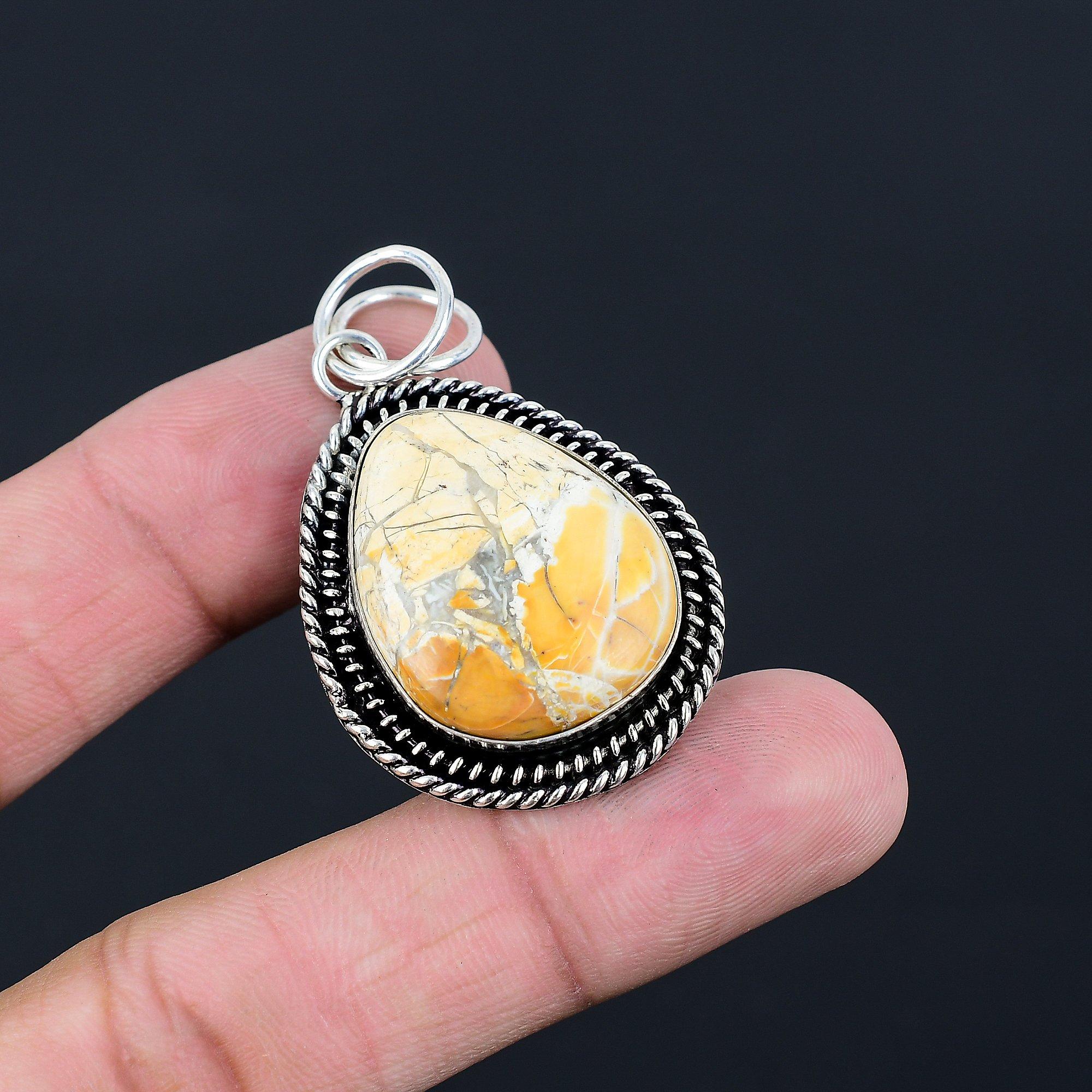 Sterling Silver Natural Maligano Jasper Wife Bezel Art Deco New Pendant Jewelry