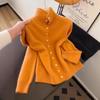 New Autumn Loose Orange Stand-up Knitted Cardigan for Women Long-sleeved High-end Soft Waxy Sweater
