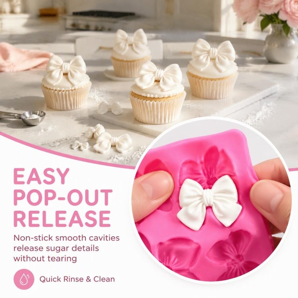 4PCS Flexible Bowknot Fondant Mold Silicone Chocolate Candy Mold Cupcake Chocolate Candy Decoration