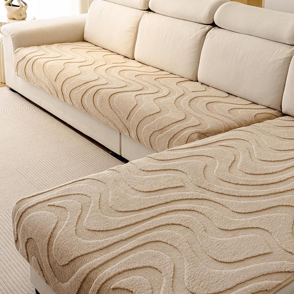 Cross-Border Cream Velveteen Plush Sofa Cushion - Autumn Winter Thick, Non-slip Modern Minimalist Design