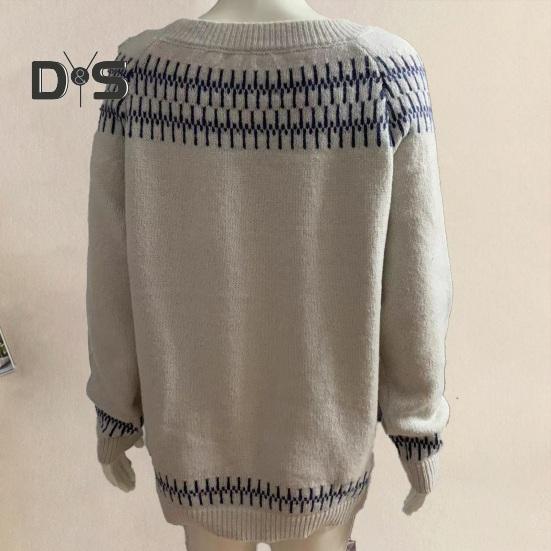 Vintage Damen Pullover Rundhals Langarm Farbblock Loose Pullover Pullover Mode Bequem Warm Strickmode Herbst Winter Gestrickte Kleidung