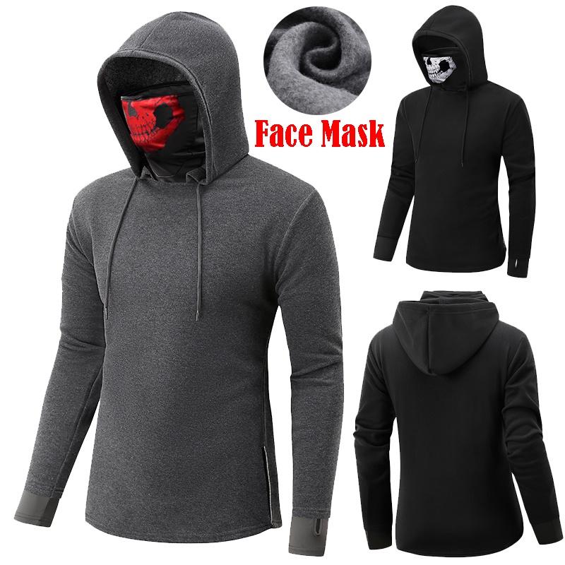 Stylish Loose Fit Long Sleeve Hoodie Sweatshirt With Skull Head Mask Print
