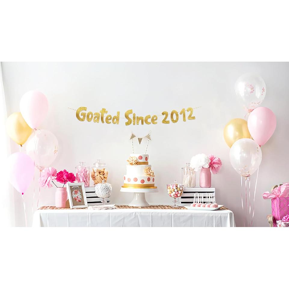 Goated Since 2012 Gold Glitter Banner - 14th Birthday and Anniversary Party Decorations