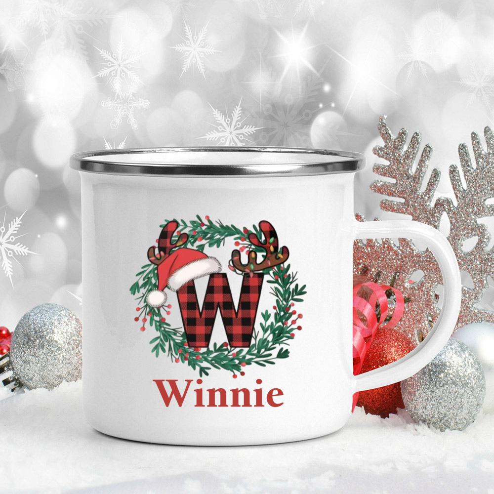 Personalized Christmas 26 Letter Pattern Mugs Custom Name Large Capacity Handle Cup Hot Chocolate Coffee Mug Christmas Gifts