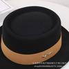 Autumn and Winter French Flat-brimmed Woolen Flat-top Top Top Hat Female British Show Small Face Simple Temperament Elegant Celebrity Style Jazz Hat