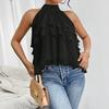 Women Tops Halter Neck Sleeveless Solid Color Pullover Tops Multi Layer Ruffle Hem Commuting Style Short Tops