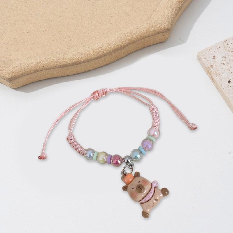 Colorful Macaron Rope Bracelet For Kids With Cute Cartoon Capybara Designs And Adjustable Soft Strap Perfect For Gifts