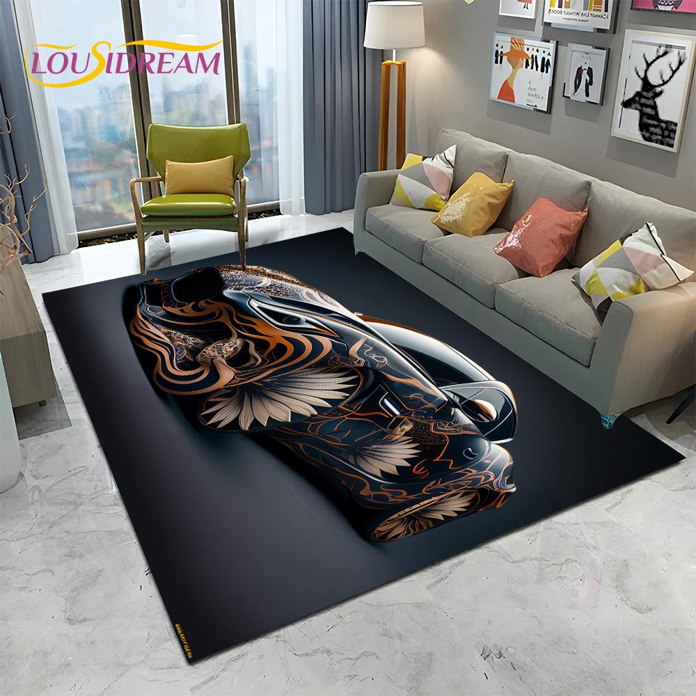 HD Concept Car 3D Future Sports Car Cartoon Carpet Rug for Home Living Room Bedroom Sofa Doormat Decor,kids Non-slip Floor Mat