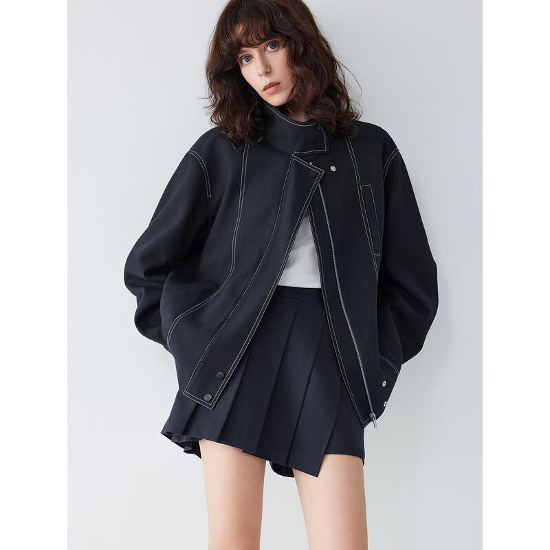 

ELLE French Style Color-Block Stand Collar Jacket L