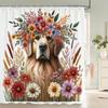 Flowers Dog Shower Curtain with Hooks Home Decor for Watercolor Plants and Floral Bathroom Curtain Polyester Fabric Bath Curtain