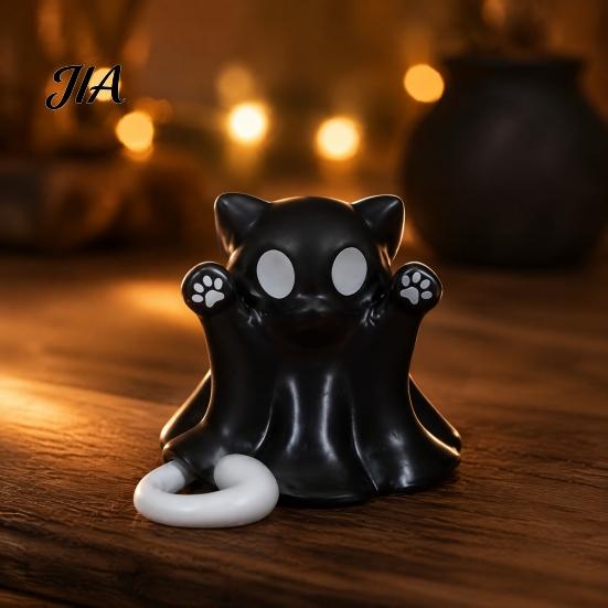 Lehká Dekorativní Kočka Duch 2 ks Halloweenská Soška, Roztomilá Figurka, Kreslený Jedinečný Díkůvzdání Dárek pro Přátele Mini Strašidelný Koťátko Ozdoba Domů