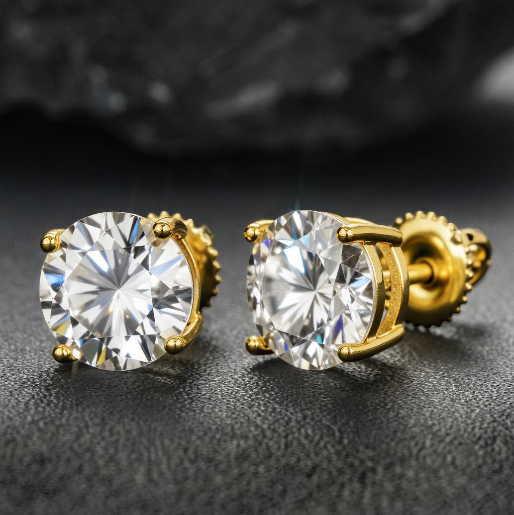 S111 Silver Moissanite Earrings Men's and Women's Same Classic Four-claw Round Single Diamond Daily Versatile Earrings Jewelry Accessories