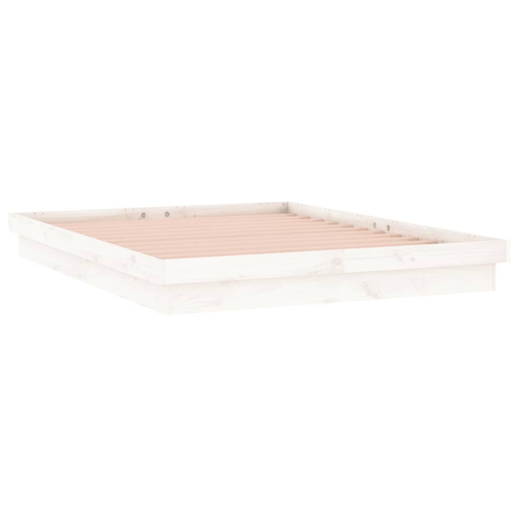 Vidaxl Bed Frame With LED, White, 135X190 Cm, Double, Solid Wood