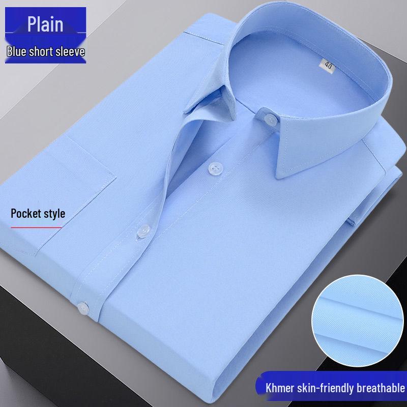 Men's Blue Long-Sleeve Business Shirt - Spring/Autumn Professional Workwear with Pocket Style