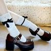 Japanese JK Girls Cotton Calf Socks Sweet Lace Bow Mid-tube Socks Lolita Soft Breathable Pile Socks