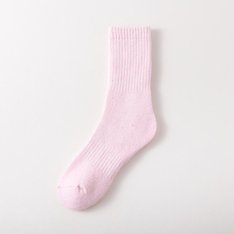 

Унисекс Толстые Шерстяные Носки до Середины Икры: Однотонные цвета, теплые для осени и зимы розовый