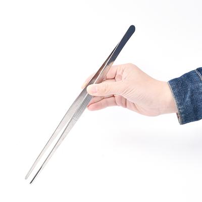 1Pc Portable Long Food Tongs Straight Tweezers Kitchen Tool General Silver Stainless Steel