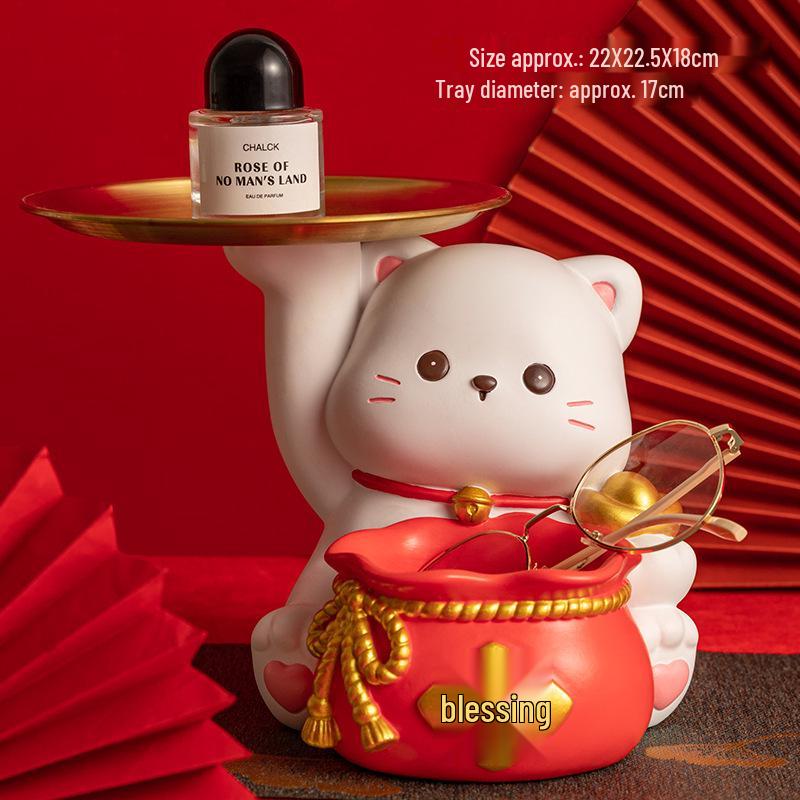 

Lucky Cat Figurine: Home & Living Room Decor, Housewarming Gift, Entrance Key Storage, Shoe Rack Shelf Accessory