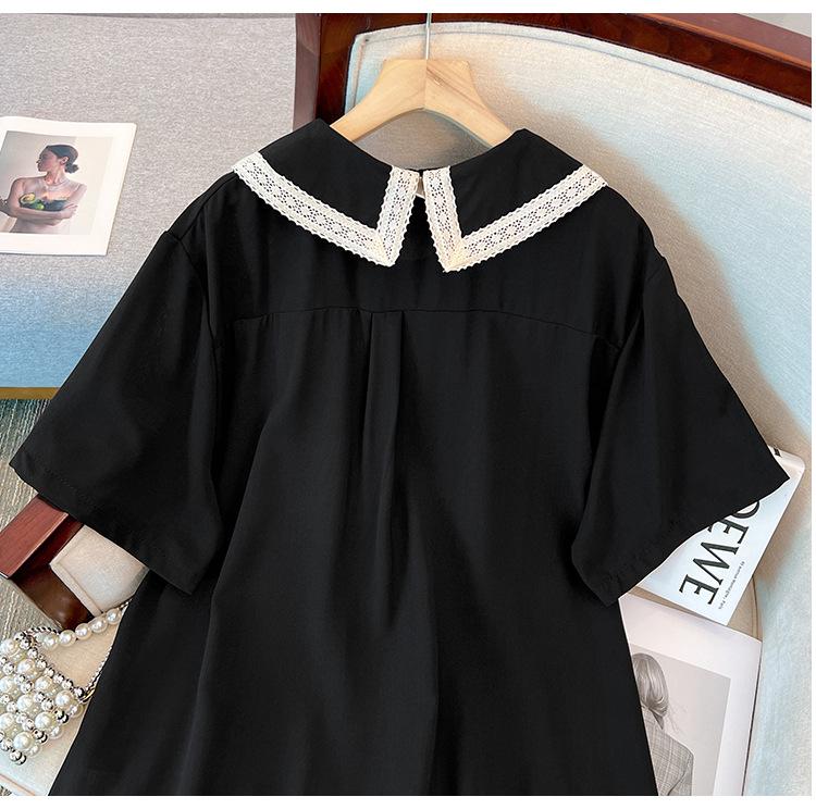 Plus Size Women's Pleated Dress with Doll Collar and Tie Hem (Model MD2588)