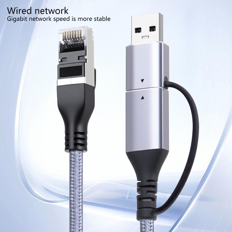 Plugs And Play USB C To RJ45 Converters Cable Supports Gigabit Ethernet Speeds PVC Braideds Construction For Multiple Device Compatibility