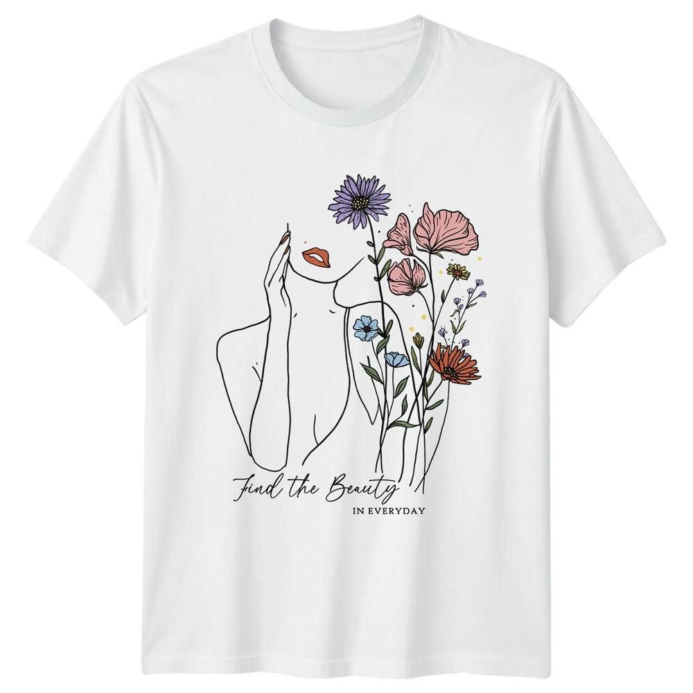 Find The Beauty In Everyday Floral Unisex Line Art TShirt S