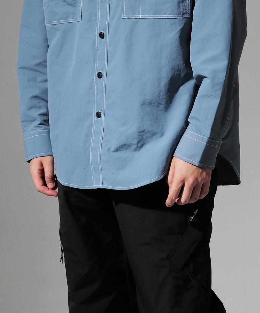 CODE I'M Two-Pocket Nylon Metal Oversized Shirt Blue