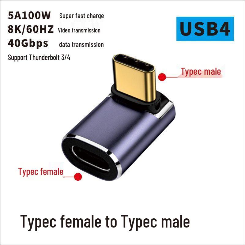 USB Type-C Adapter: Male-Female-Male-Female, 90° L/U-Shaped Thunderbolt 3 Elbow for Computers