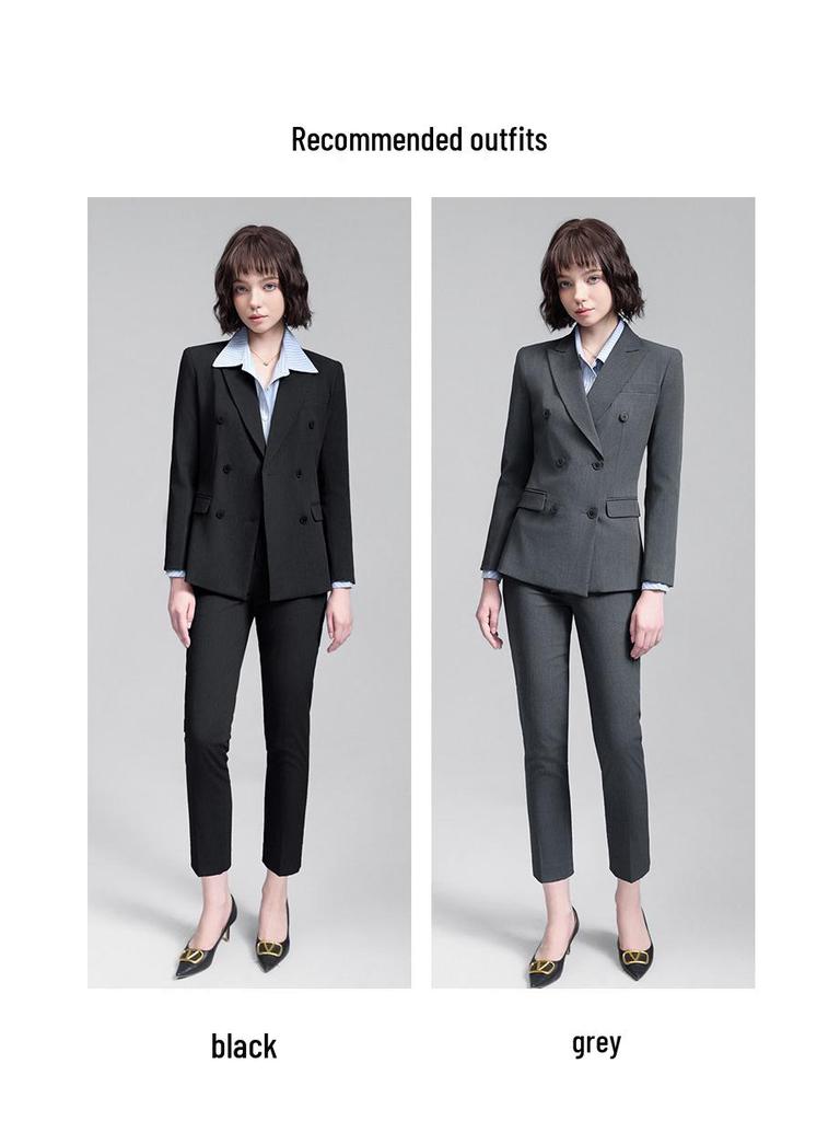 Women's Gray Double-Breasted Suit Set - 2025 Spring/Autumn British Style Formal Workwear