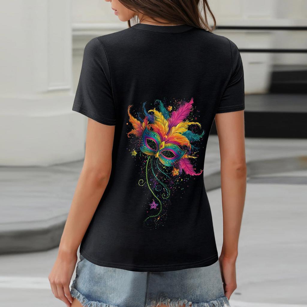 Damen-T-Shirt, T-Shirt, bedruckt, Knopfleiste, kurzärmelig, für den Alltag, Wochenende, modisch, Basic, V-Ausschnitt, normales Oberteil