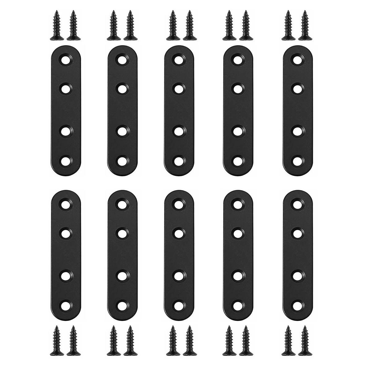 

10 шт. Черные металлические соединительные скобы - Прямые угловые скобы с 20 шт. Прямых плоских пластин и 40 шт. Винтов для ремонта и усиления L