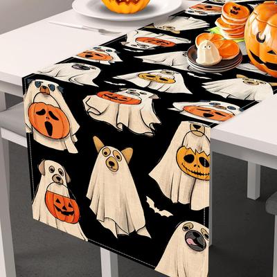 Halloween Spooky Ghost Table Runner Jack Lantern Polka Dot Ghost Pumpkin Table Runner Tablecloth Kitchen Dining Table Decoration
