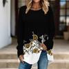 Women Long Sleeve Tunic Top Print Crew Neck Loose Fit Blouse With Pockets Casual Daily Wear Ladies Tops