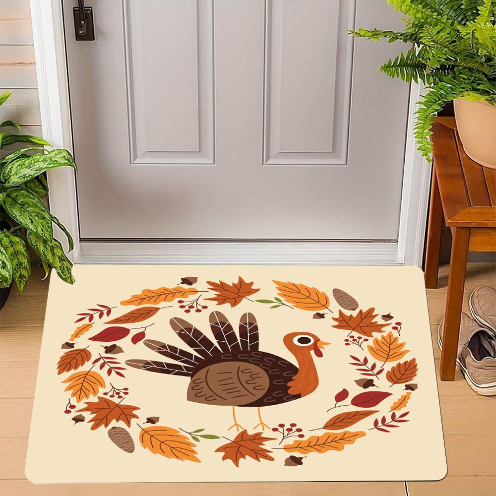 Thanksgiving Pumpkin Peace Sign Carpet Turkey Design Mat Autumn Leaves Home Decoration Greeting Door Rug Non-Slip Floor Mat